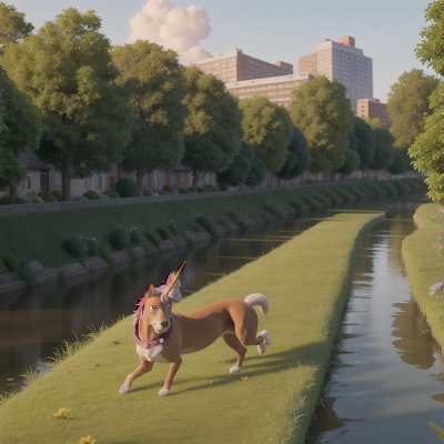 Image For Post Anime, river, city, dog, garden, unicorn, HD, 4K, AI Generated Art