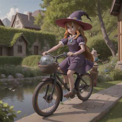 Image For Post Anime, witch's cauldron, bicycle, exploring, bird, crystal, HD, 4K, AI Generated Art