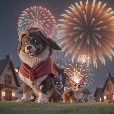 Image For Post Anime, fireworks, village, dog, ogre, fire, HD, 4K, AI Generated Art