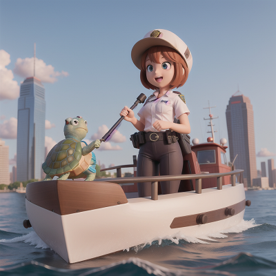 Image For Post Anime, scientist, skyscraper, boat, police officer, turtle, HD, 4K, AI Generated Art