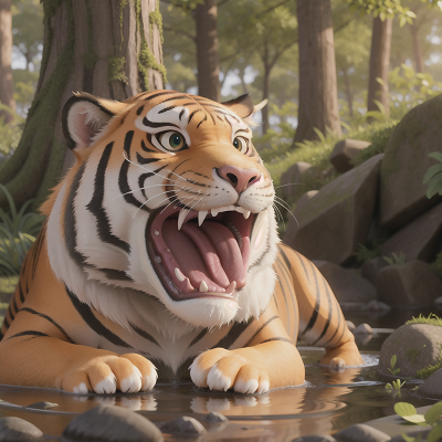 Image For Post Anime, tiger, laughter, clock, camera, swamp, HD, 4K, AI Generated Art