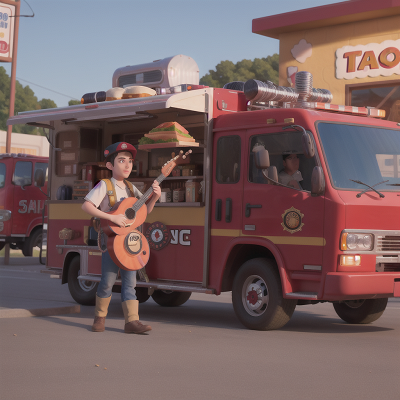 Image For Post Anime, taco truck, musician, firefighter, accordion, bagpipes, HD, 4K, AI Generated Art