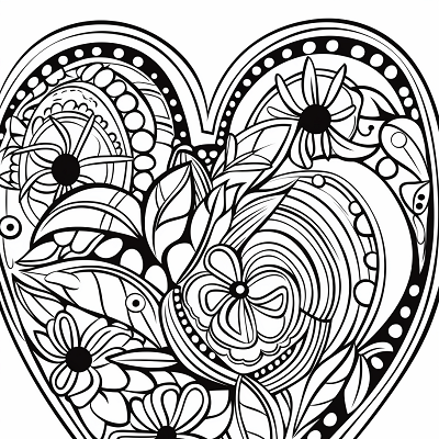 Image For Post Doodled Details within a Heart - Printable Coloring Page