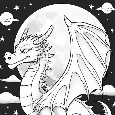 Image For Post | Dragon posed beneath a large moon; detailed scales and celestial bodies.printable coloring page, black and white, free download - [Dragon Coloring Page ](https://hero.page/coloring/dragon-coloring-page-printable-and-creative-designs)