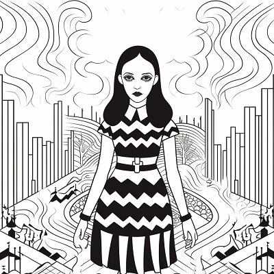 Image For Post | Chic representation of Wednesday Addams within an environment filled with intricate patterns. printable coloring page, black and white, free download - [Wednesday Addams Coloring Book Pages ](https://hero.page/coloring/wednesday-addams-coloring-book-pages-fun-coloring-for-all-ages)