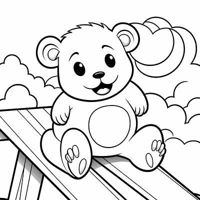 Image For Post Cartoon Bear sliding on Rainbow - Printable Coloring Page