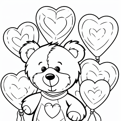Image For Post Heart shaped Balloons and Teddy Bear - Printable Coloring Page