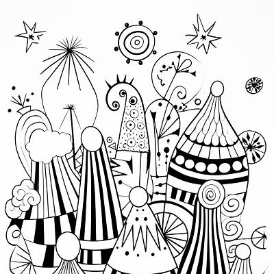 Image For Post Rainbow Carnival with Party Hats - Printable Coloring Page
