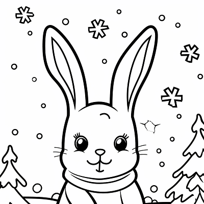 Image For Post Wintry Bunny Scene - Printable Coloring Page