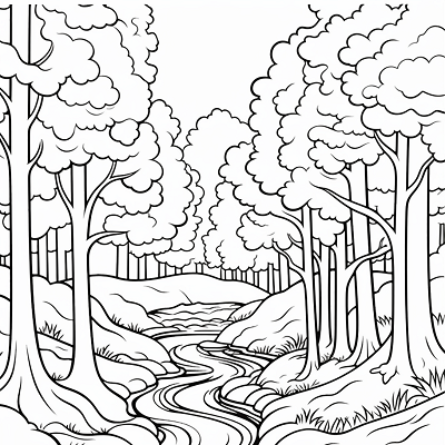 Image For Post Serpentine River Through the Trees - Printable Coloring Page