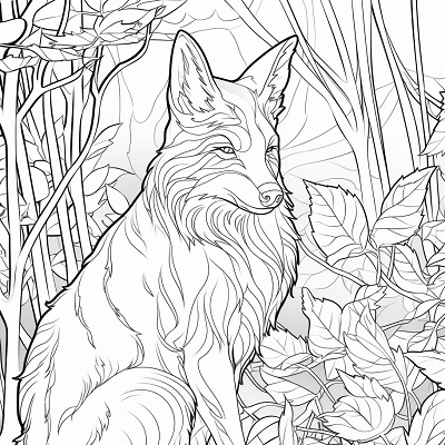 Image For Post Forest Fox Among Leaves - Printable Coloring Page