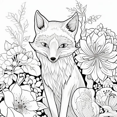 Image For Post | A fox inside a budding floral garden; intricate outlines and botanical patterns.printable coloring page, black and white, free download - [Fox Coloring Pages ](https://hero.page/coloring/fox-coloring-pages-artistic-printable-and-fun-designs)