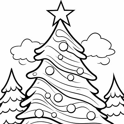 Image For Post Snowy Christmas Tree Scenery - Printable Coloring Page