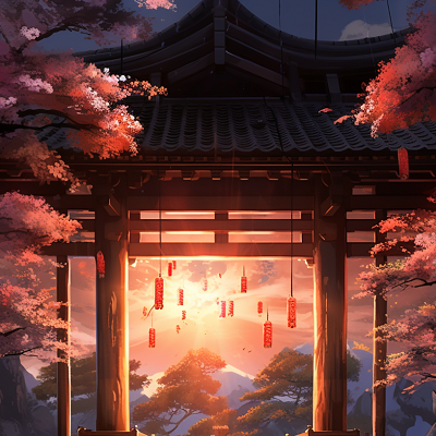 Image For Post Anime Shrine Panorama Morning Mystique - Wallpaper