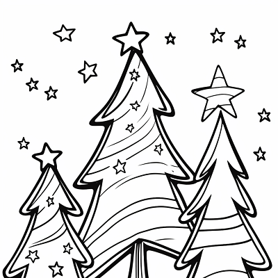 Image For Post | Unadorned Christmas tree set against a backdrop of stars; simple lines printable coloring page, black and white, free download - [Christmas Tree Coloring Page ](https://hero.page/coloring/christmas-tree-coloring-page-free-printable-art-activities)