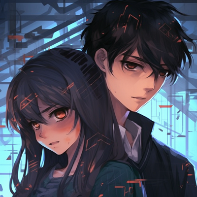 Image For Post | Pair surrounded by cryptic symbols, cool tones and abstract elements. mystery-themed couple anime pfp - [Couple Anime PFP Themes](https://hero.page/pfp/couple-anime-pfp-themes)