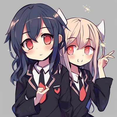 Image For Post | Two kawaii anime style characters wearing school uniforms, high contrast and fine details. adorable matching anime pfp for best friends - [Matching Anime PFP Best Friends Collection](https://hero.page/pfp/matching-anime-pfp-best-friends-collection)