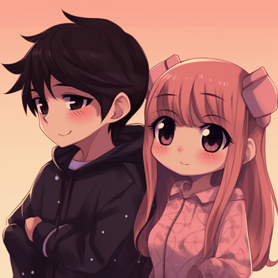 Image For Post | Anime couple holding hands, filled with warm colors and smooth line art. cool and cute matching pfp anime - [Matching PFP Anime Gallery](https://hero.page/pfp/matching-pfp-anime-gallery)