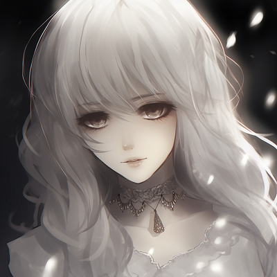 Image For Post | Close-up of an Anime Girl with sparkling white eyes. The color palette is dominantly white and silver, creating a serene mood. anime pfp girl with white charm - [White Anime PFP](https://hero.page/pfp/white-anime-pfp)