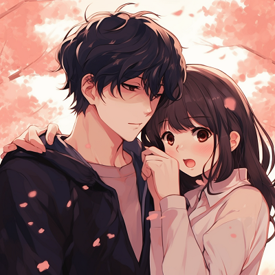 Image For Post | Anime couple sharing a moment under blooming cherry trees, bright colors and detailed floral backdrop. synchronized sentiments: quality matching anime pfp for romantic couples - [Boosted Selection of Matching Anime PFP for Couples](https://hero.page/pfp/boosted-selection-of-matching-anime-pfp-for-couples)