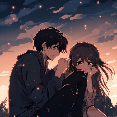 Image For Post | Anime couple with a backdrop of stars, vibrant colors and romantic setting. synchronized sentiments: quality matching anime pfp for romantic couples - [Boosted Selection of Matching Anime PFP for Couples](https://hero.page/pfp/boosted-selection-of-matching-anime-pfp-for-couples)
