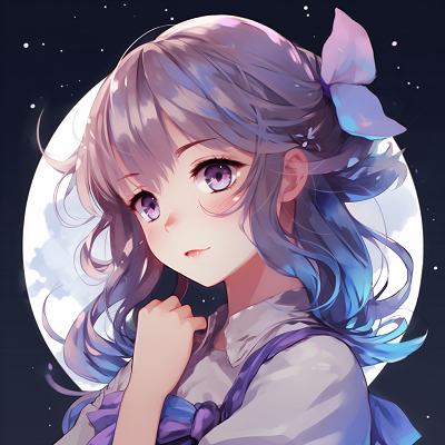 Image For Post | An anime girl basking in the moonlight, hues of blues and purples with detailed moon accents. charming girl anime pfp pfp for discord. - [female anime pfp](https://hero.page/pfp/female-anime-pfp)