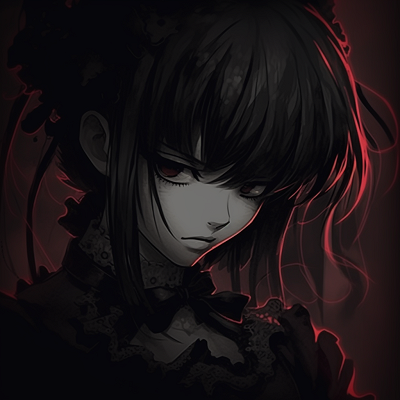 Image For Post | Gothic Lolita with piercing blood red eyes, black lace dress, and black hair, darker undertones. cute darkness anime pfps pfp for discord. - [Darkness Anime PFP Collection](https://hero.page/pfp/darkness-anime-pfp-collection)
