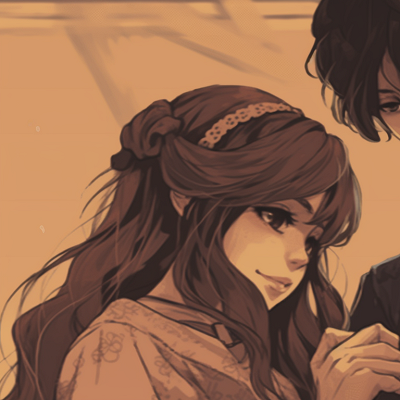 Image For Post | Two characters in vintage-style clothing, sepia tones and intricate linework, holding hands. anime couples aesthetic matching pfp pfp for discord. - [anime couples matching pfp, aesthetic matching pfp ideas](https://hero.page/pfp/anime-couples-matching-pfp-aesthetic-matching-pfp-ideas)