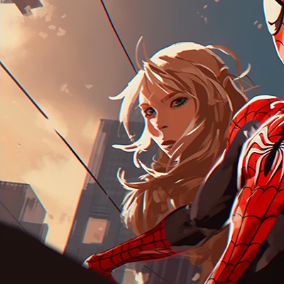 Image For Post | Close-up of Spiderman and Gwen, sharp contrast and detailed cityscape. spiderman and gwen matching pfp pfp for discord. - [matching spiderman pfp, aesthetic matching pfp ideas](https://hero.page/pfp/matching-spiderman-pfp-aesthetic-matching-pfp-ideas)