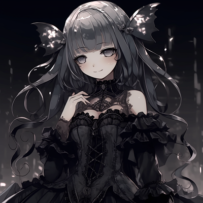 Image For Post | Character with a twisted smile, portrayed in monochrome style adding a grim atmosphere. unforgettable gothic anime characters pfp - [Gothic Anime PFP Gallery](https://hero.page/pfp/gothic-anime-pfp-gallery)