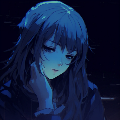 Image For Post | A somber anime character portrait, focusing on detailed expressions and dark blue coloring. dark blue anime pfp - [Blue Anime PFP Designs](https://hero.page/pfp/blue-anime-pfp-designs)