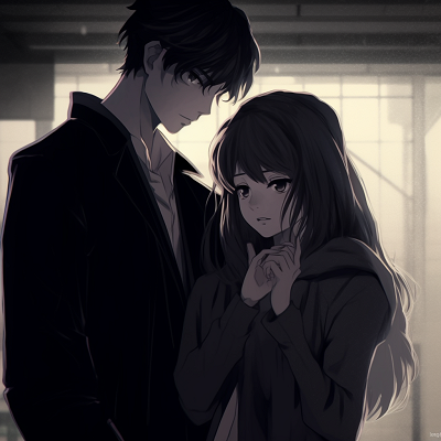 Image For Post | Mysterious couple in noir setting, gloomy tones and prominent shadows. mystery-themed couple anime pfp - [Couple Anime PFP Themes](https://hero.page/pfp/couple-anime-pfp-themes)
