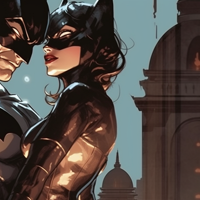 Image For Post | Catwoman and Batman sitting on a rooftop, high-contrast with city lights backdrop. batman and catwoman iconography pfp for discord. - [batman and catwoman matching pfp, aesthetic matching pfp ideas](https://hero.page/pfp/batman-and-catwoman-matching-pfp-aesthetic-matching-pfp-ideas)