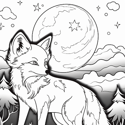 Image For Post | A fox basking in the glow of the moon; detailed with stars, moons and natural elements.printable coloring page, black and white, free download - [Fox Coloring Pages ](https://hero.page/coloring/fox-coloring-pages-artistic-printable-and-fun-designs)