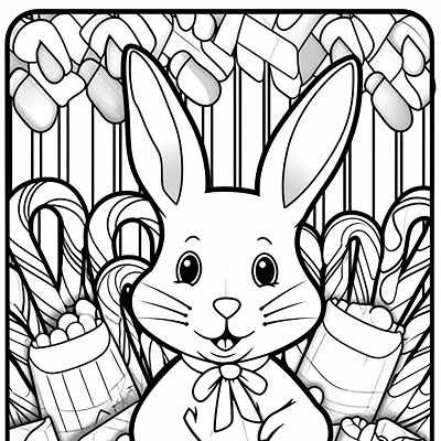 Image For Post Christmas Bunny Surrounded by Candies - Printable Coloring Page