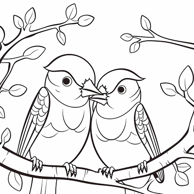 Image For Post | Scene of love birds on a branch; simplistic geometric forms.printable coloring page, black and white, free download - [Valentines Day Coloring Pages ](https://hero.page/coloring/valentines-day-coloring-pages-printable-fun-kids-love)