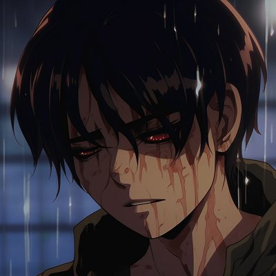 Image For Post | Eren Yeager crying, characterized by deep lines and moody colors. anime depressed pfp: male characters pfp for discord. - [Anime Depressed PFP Collection](https://hero.page/pfp/anime-depressed-pfp-collection)
