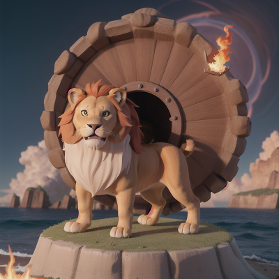 Image For Post Anime, lion, dog, magic portal, fire, ocean, HD, 4K, AI Generated Art