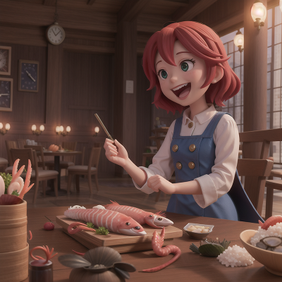 Image For Post Anime, laughter, time machine, seafood restaurant, skyscraper, spell book, HD, 4K, AI Generated Art
