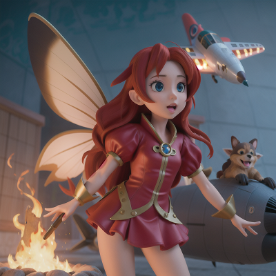 Image For Post Anime, fairy, villain, dog, fire, airplane, HD, 4K, AI Generated Art