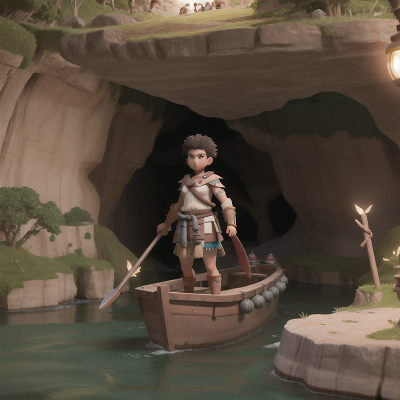 Image For Post Anime, cave, tribal warriors, shield, mechanic, boat, HD, 4K, AI Generated Art