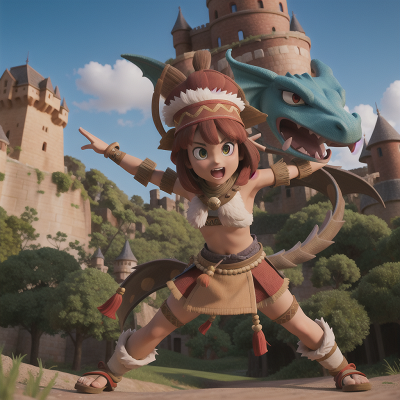 Image For Post Anime, camera, tribal warriors, hat, castle, dragon, HD, 4K, AI Generated Art
