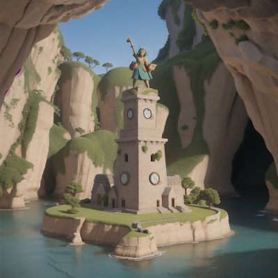Image For Post Anime, statue, exploring, island, clock, cave, HD, 4K, AI Generated Art