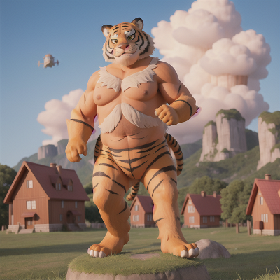 Image For Post Anime, sasquatch, village, airplane, tiger, king, HD, 4K, AI Generated Art