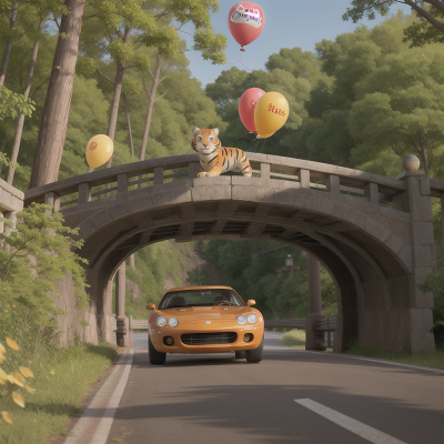 Image For Post Anime, balloon, bridge, tiger, car, forest, HD, 4K, AI Generated Art