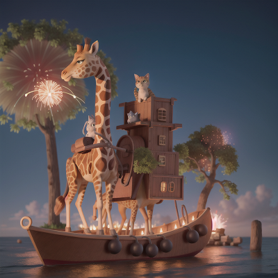Image For Post Anime, magic portal, cat, fireworks, giraffe, pirate ship, HD, 4K, AI Generated Art