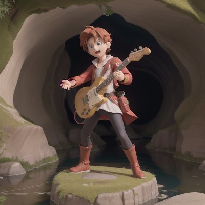 Image For Post Anime, musician, river, hero, energy shield, cave, HD, 4K, AI Generated Art