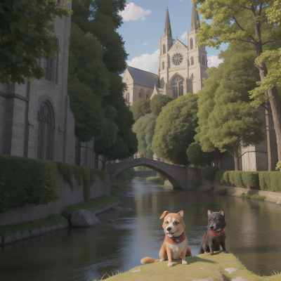Image For Post Anime, cathedral, river, dog, ninja, queen, HD, 4K, AI Generated Art