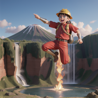 Image For Post Anime, jumping, knight, waterfall, volcano, firefighter, HD, 4K, AI Generated Art