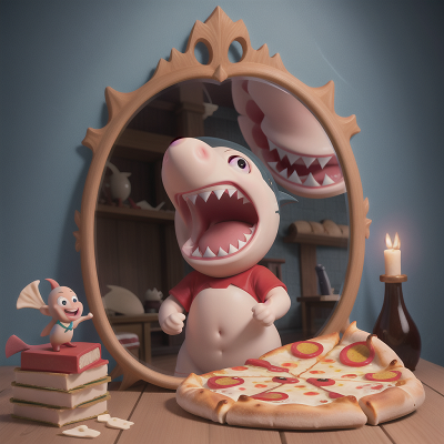 Image For Post Anime, laughter, shark, pizza, enchanted mirror, treasure, HD, 4K, AI Generated Art